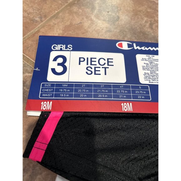 Champion Girls' 3 Piece Toddler Active Set Pink White Black Size 18 Months - Picture 4 of 4